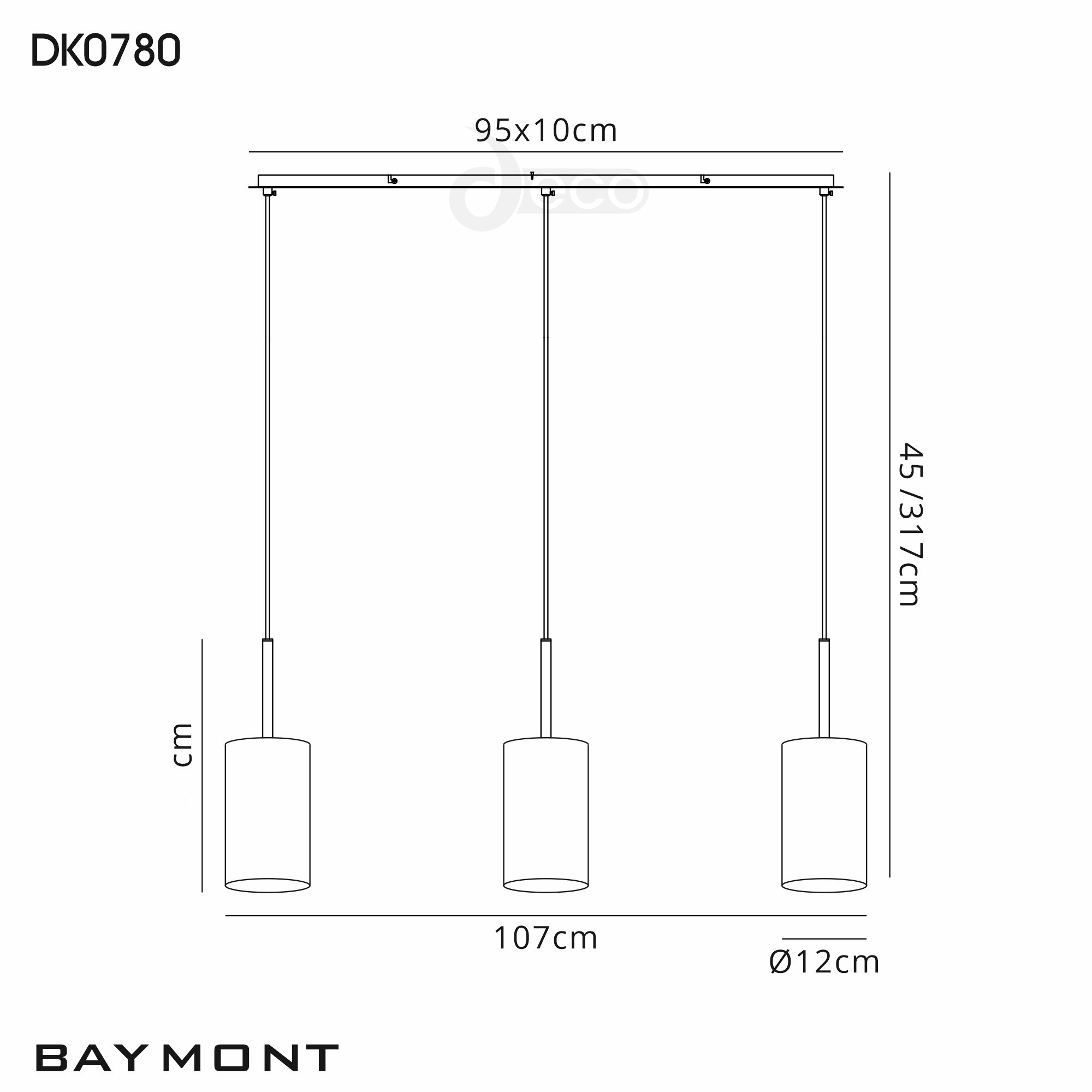 DK0780  Baymont 12cm Shade 3 Light Pendant Satin Nickel, Grey/White